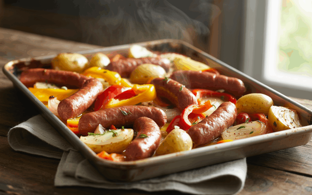 Sheet pan with sausage and vegetables