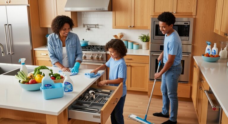 kitchen cleaning tips, family cleaning kitchen, modern kitchen cleaning